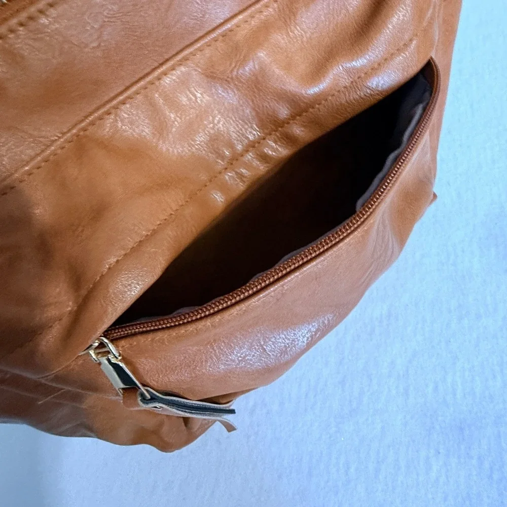 Unbranded Backpack Purse Women Large Brown Faux Leather Convertible Guitar Strap